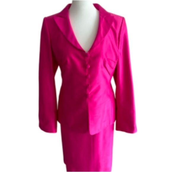 Vintage Rena Lange Fuchsia Silk Skirt Suit - Size 12
80s colorblock colorful - Picture 1 of 7
